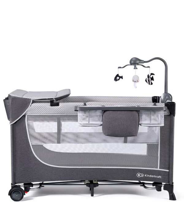 Kinderkraft LEODY putni krevetić s dodacima, siva